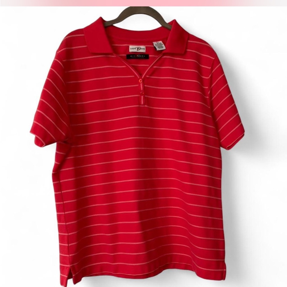 Preppy Golf Moisture Wicking orange-Red Striped women’s  Polo Shirt size L